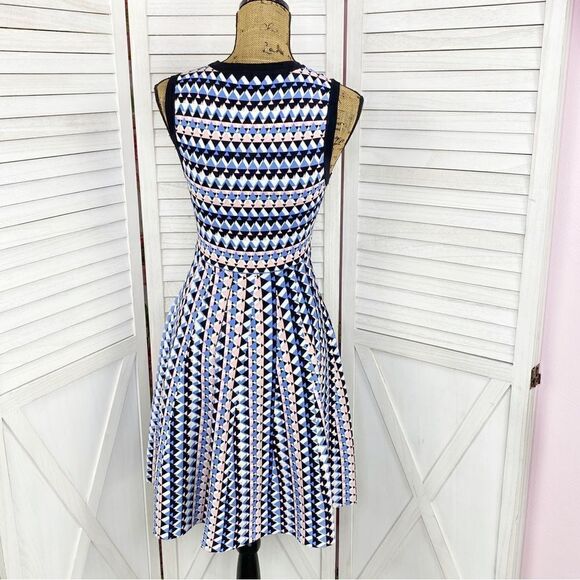 Susan Monaco Stitch Fix Geometric Print Fit & Flare Dress Blue Pink Small - Picture 4 of 12